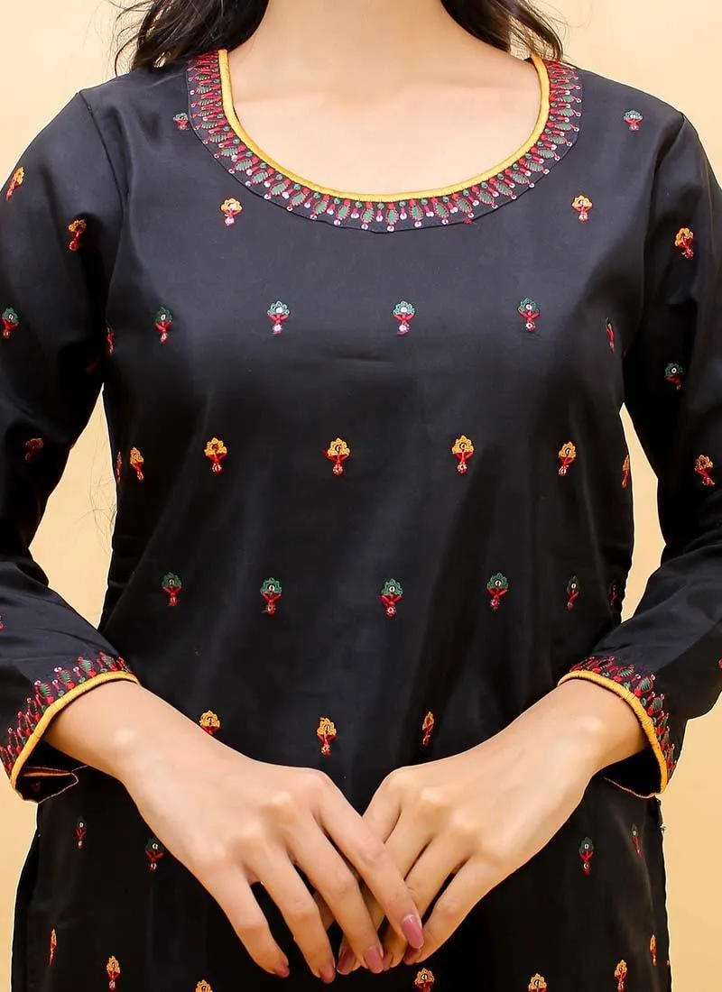 Amazing Black Color Resham Work Georgette Fabric Palazzo Salwar Suit