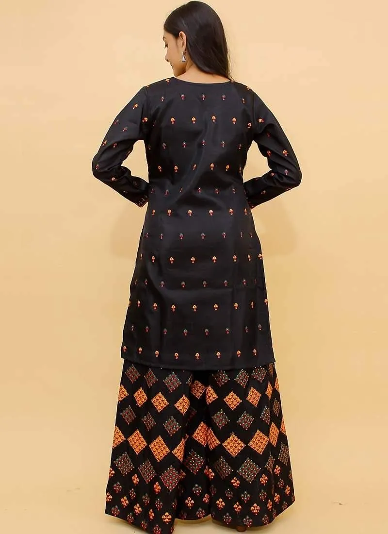 Amazing Black Color Resham Work Georgette Fabric Palazzo Salwar Suit