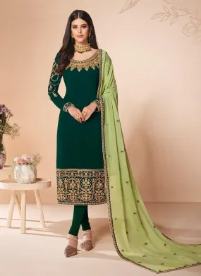 Astonishing Forest Green Color Zari work Pant Style Salwar Suit