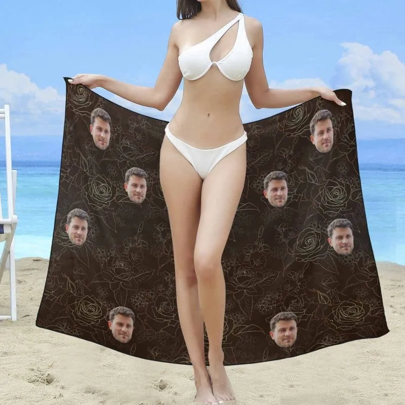 Custom Face Line Rose Strap Personalized One-piece Retro Bikini Swimsuit & Beach Wrap Set Custom One Piece Bathing Suits