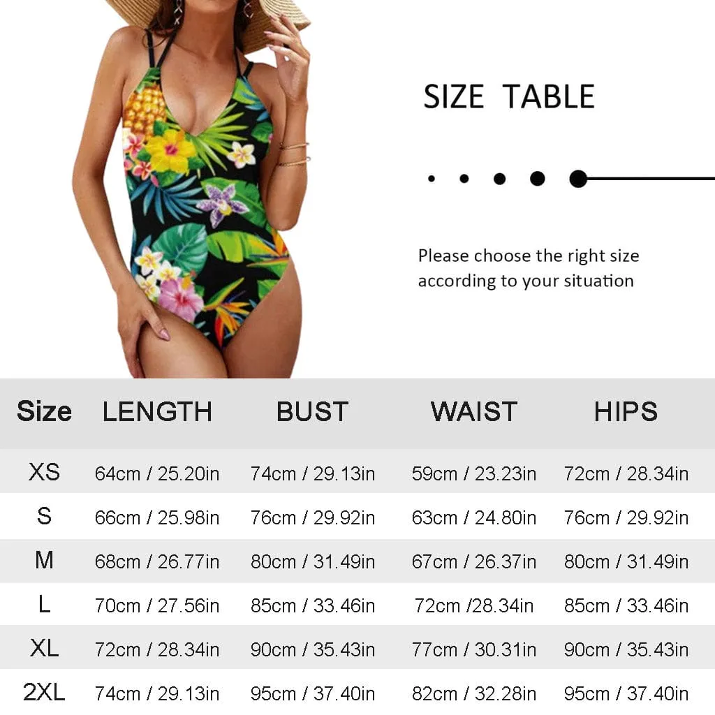 Custom Face Watermelon Swimsuit Personalized Women's V-neck One Piece Bathing Suit For Her