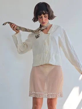 Eggshell Stitched Linen Jacket (M)