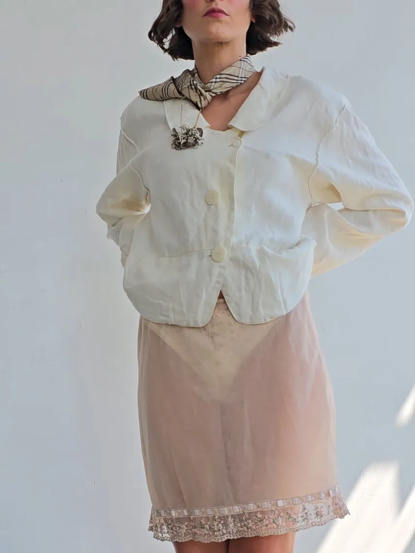 Eggshell Stitched Linen Jacket (M)