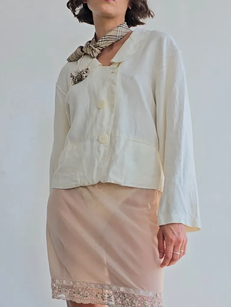 Eggshell Stitched Linen Jacket (M)