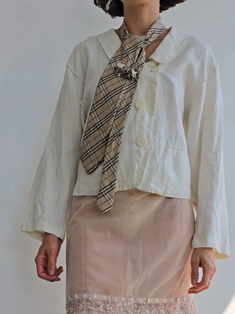 Eggshell Stitched Linen Jacket (M)