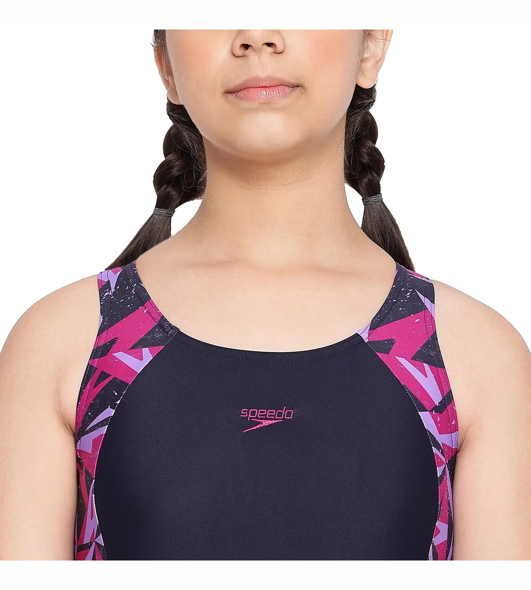 Girl's Hyperboom Splice Muscleback  Legsuit Swimwear - True Navy & Berry