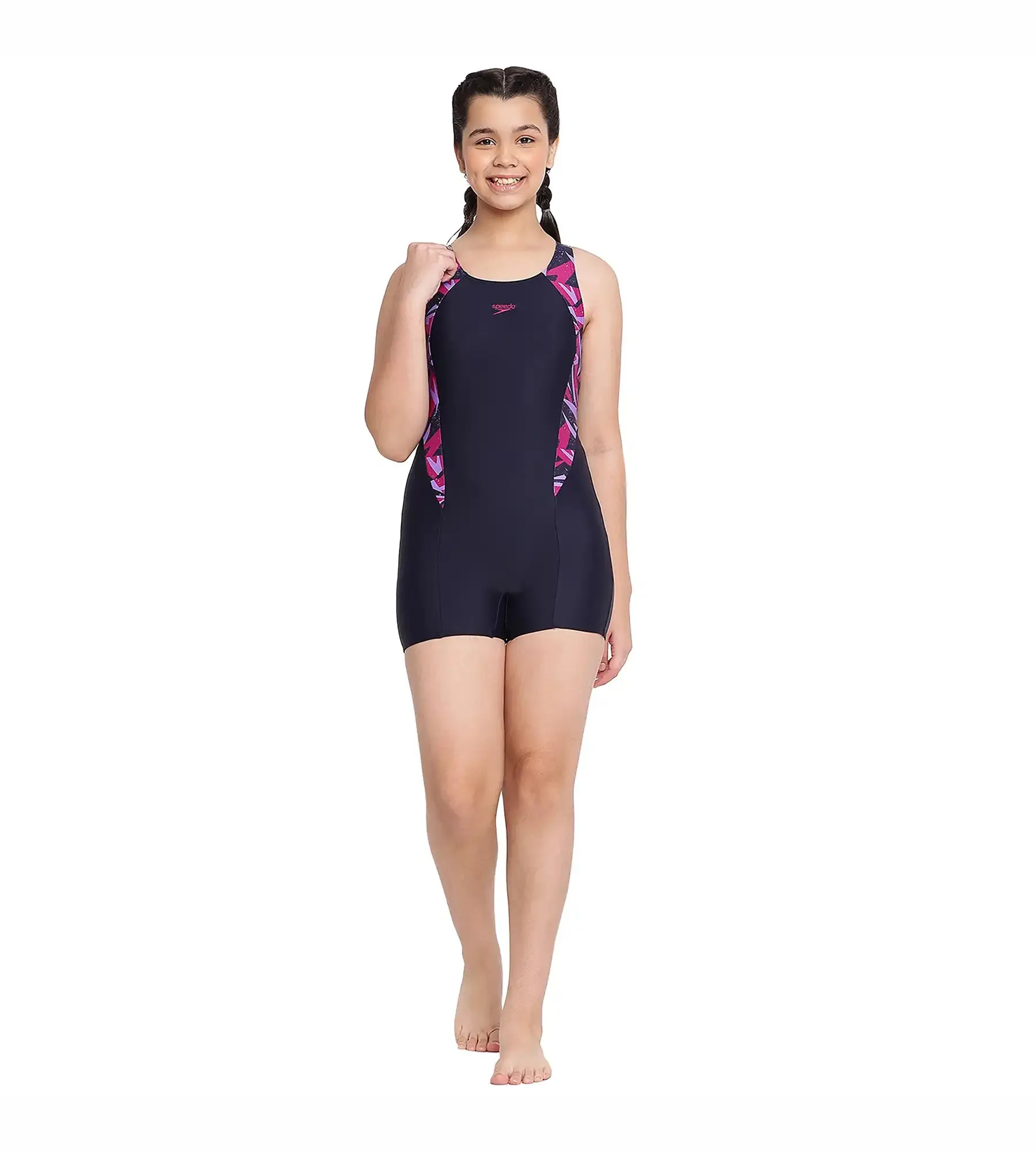 Girl's Hyperboom Splice Muscleback  Legsuit Swimwear - True Navy & Berry