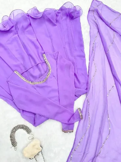 Lavender Pure Georgette Flair Anarkali Gown With Dupatta
