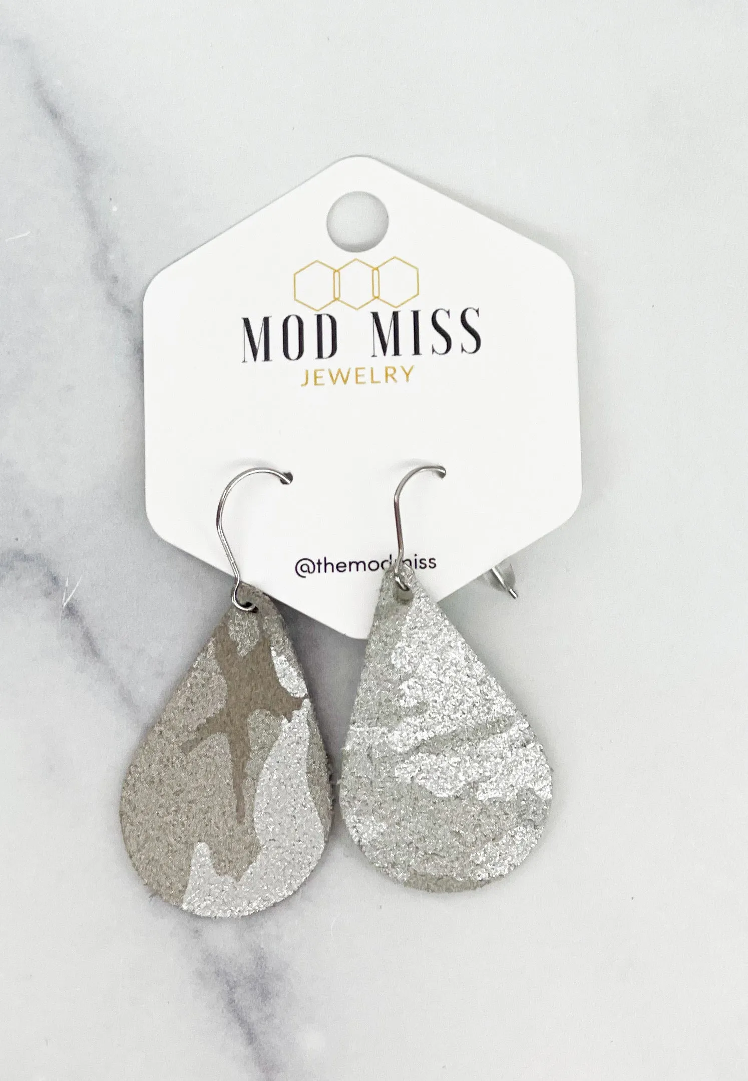Leather Teardrop Earring Camo Green
