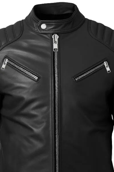 Men Black Biker Leather Jacket