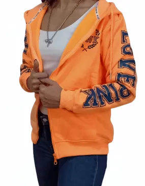 PINK Women Hoodie Jacket - Shoulder Print - Neon Orange