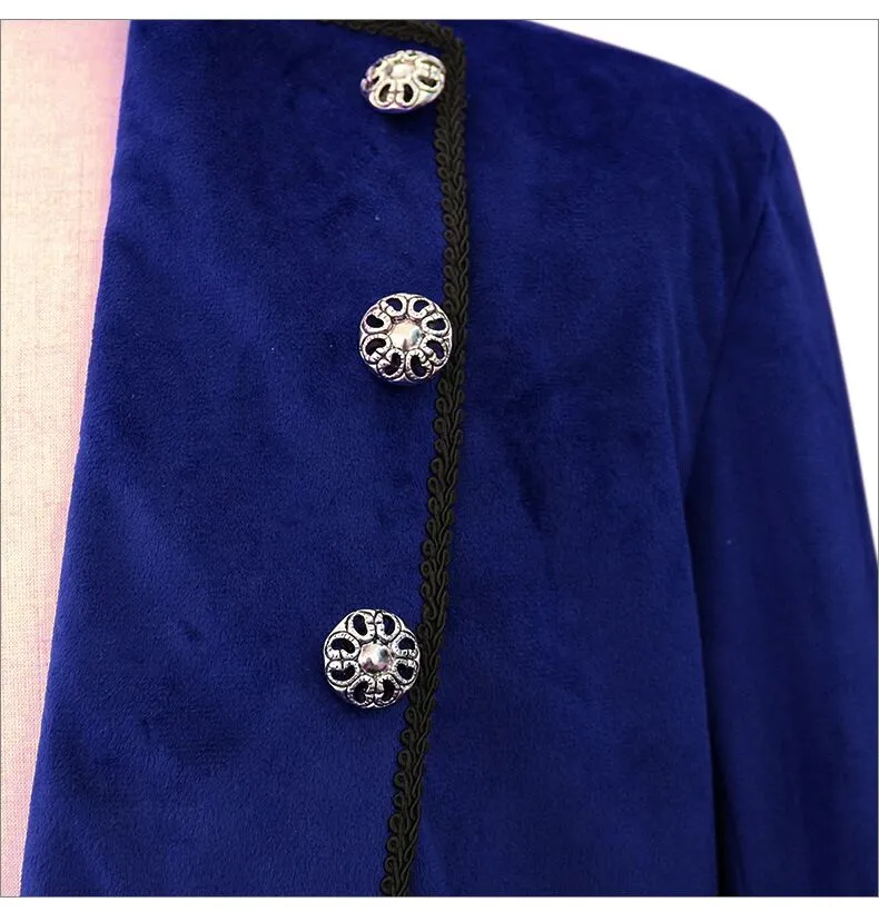 Vintage Blue Black Red Velvet Swallowtail Piano Costume Tailcoats Men Magician Performance Coat Singer Chorus Wedding Stage Wear