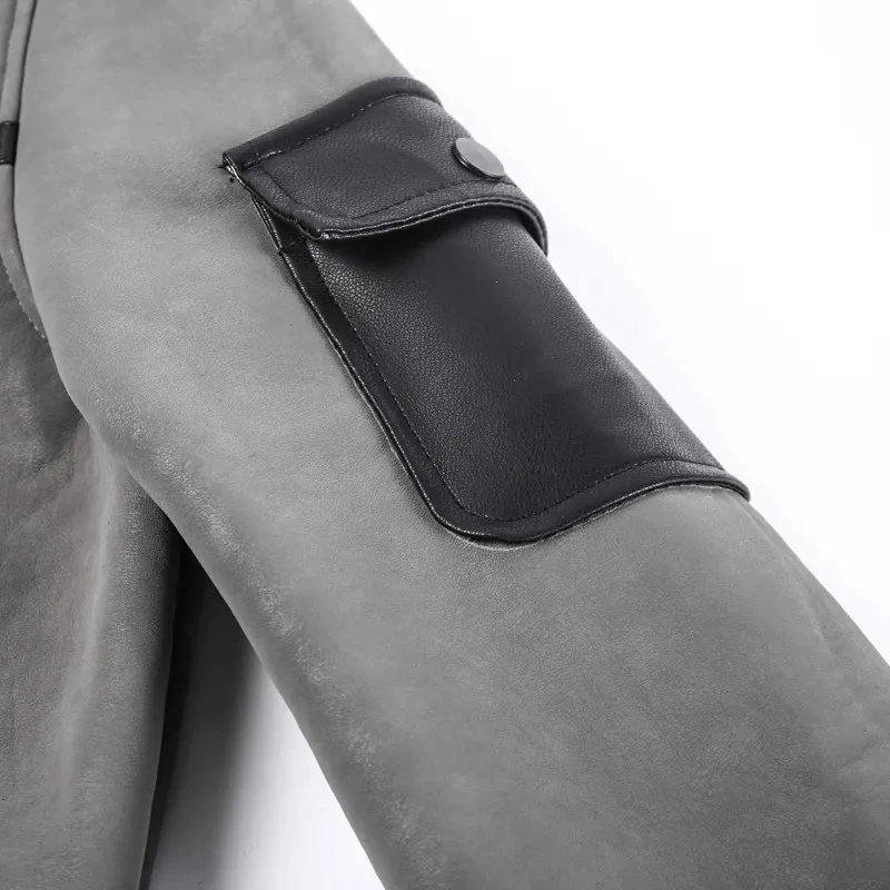 Vintage Turn-down Collar Zipper Leather Jackets / Motorcycle Men's Jackets with Pocket on Sleeve