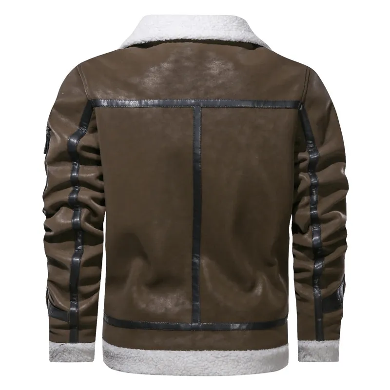 Vintage Turn-down Collar Zipper Leather Jackets / Motorcycle Men's Jackets with Pocket on Sleeve
