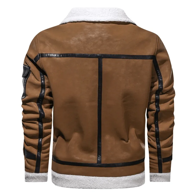Vintage Turn-down Collar Zipper Leather Jackets / Motorcycle Men's Jackets with Pocket on Sleeve