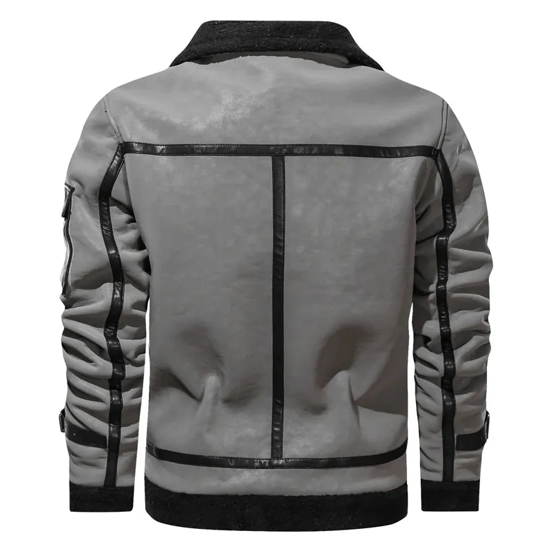 Vintage Turn-down Collar Zipper Leather Jackets / Motorcycle Men's Jackets with Pocket on Sleeve