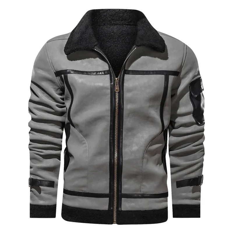 Vintage Turn-down Collar Zipper Leather Jackets / Motorcycle Men's Jackets with Pocket on Sleeve